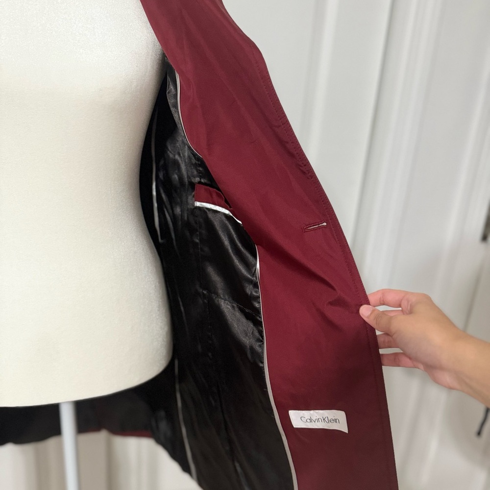 Calvin Klein Cherry Red Trench Coat with Belted Waist - Picture 5 of 10